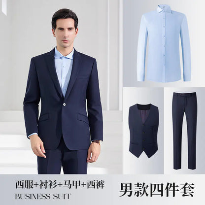 Men's Stylish Business Wool Suit Set - Solid Color Attire