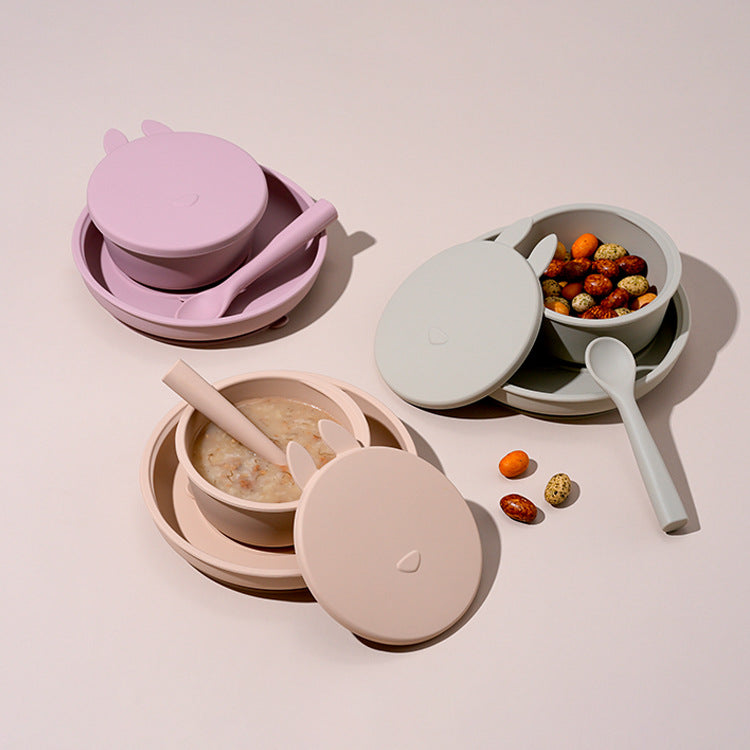 Silicone Baby Dinner Plate and Rabbit Bowl Set (3 Pieces)