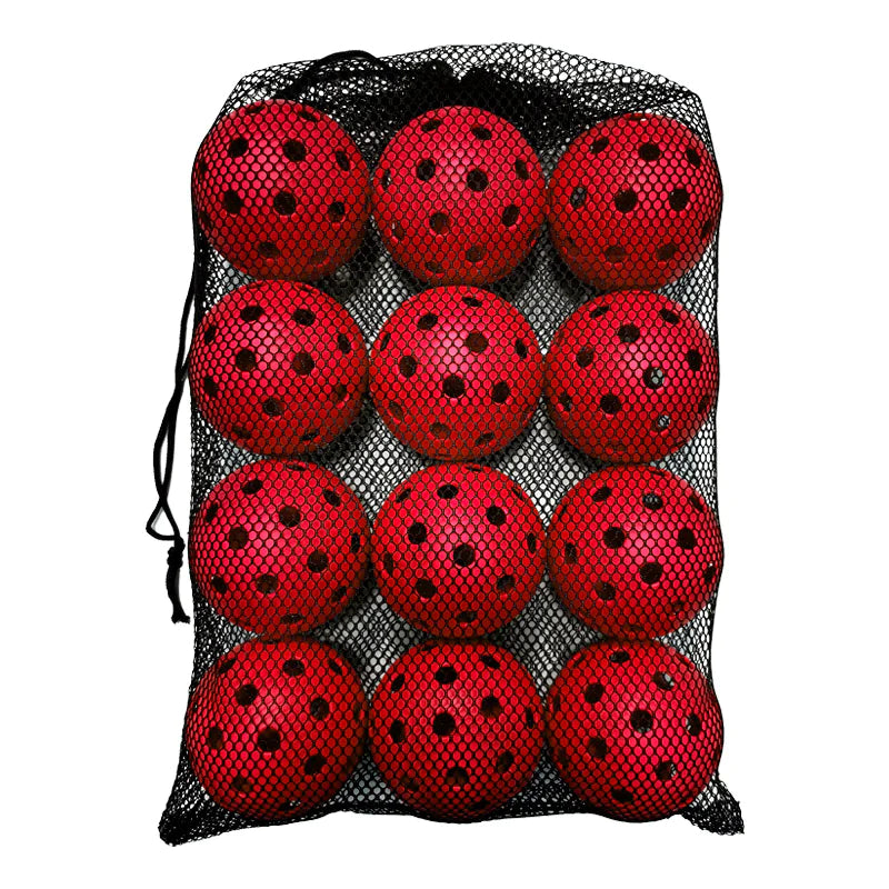 12-Pack 74mm 40-Hole Plastic Pickleball Balls with Net Bag – Assorted Colors