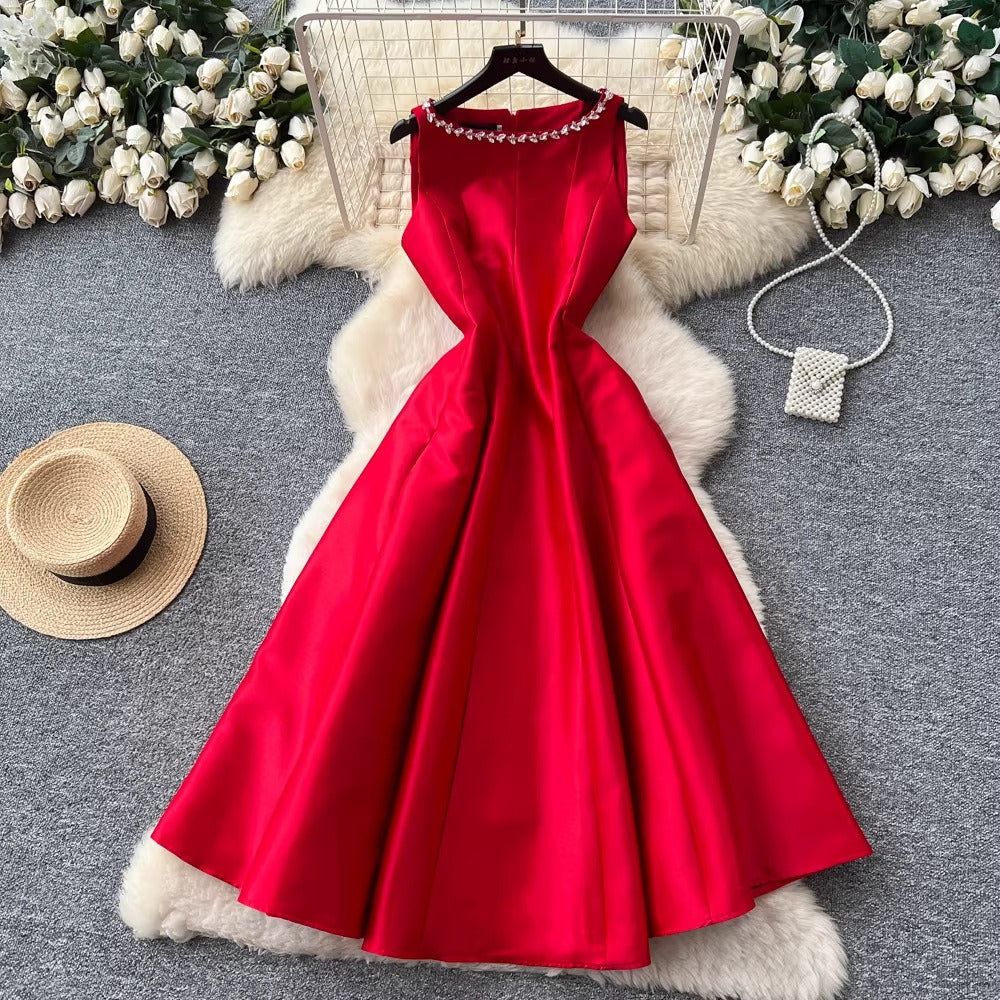 Sleeveless Diamond Embellished A-Line Dress
