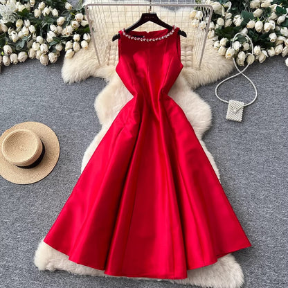Sleeveless Diamond Embellished A-Line Dress