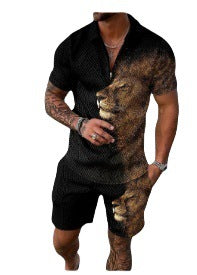 Men's Casual 3D Printed Polo Shirt and Shorts Set