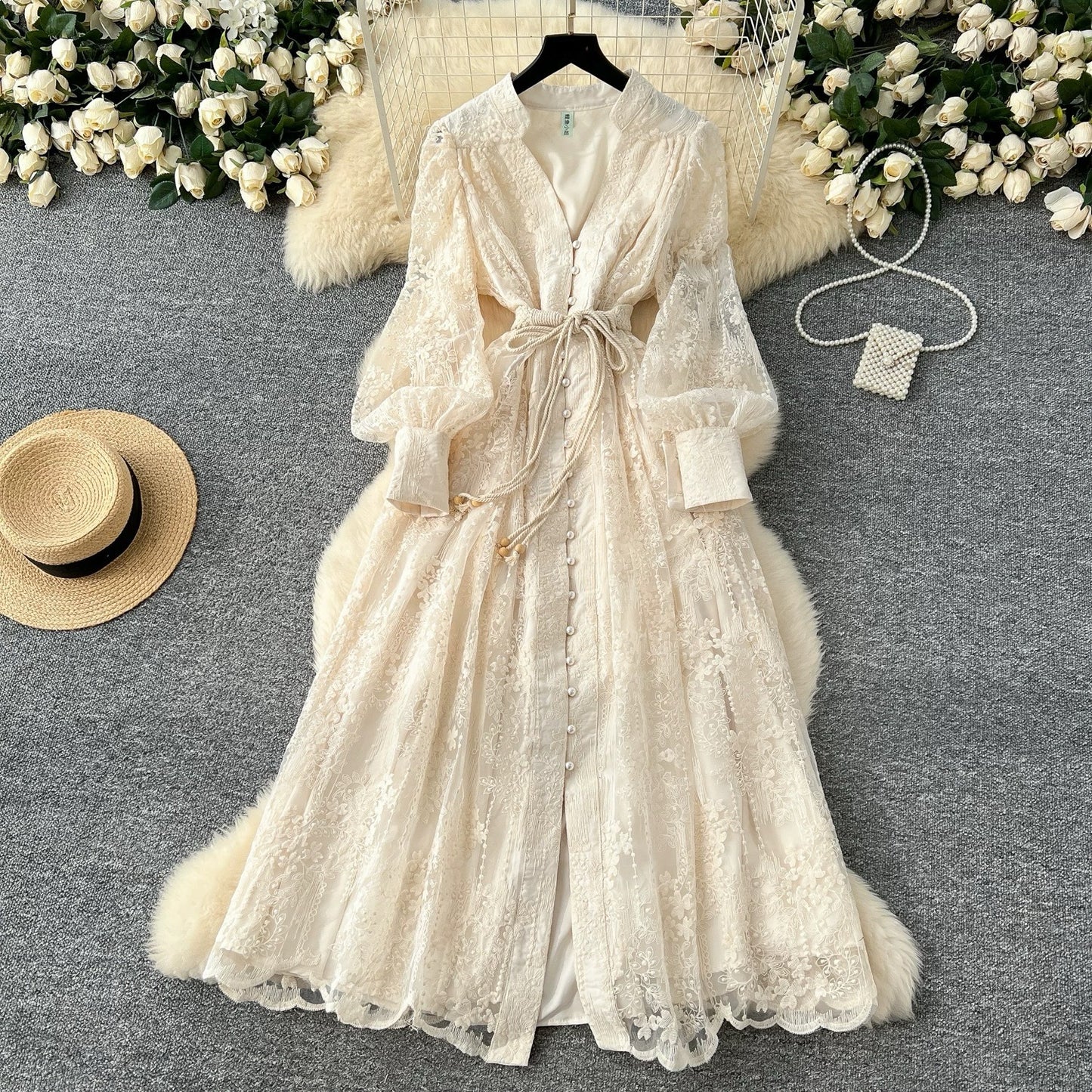 V-neck Single Breasted Long Skirt