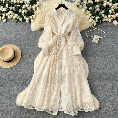 V-neck Single Breasted Long Skirt