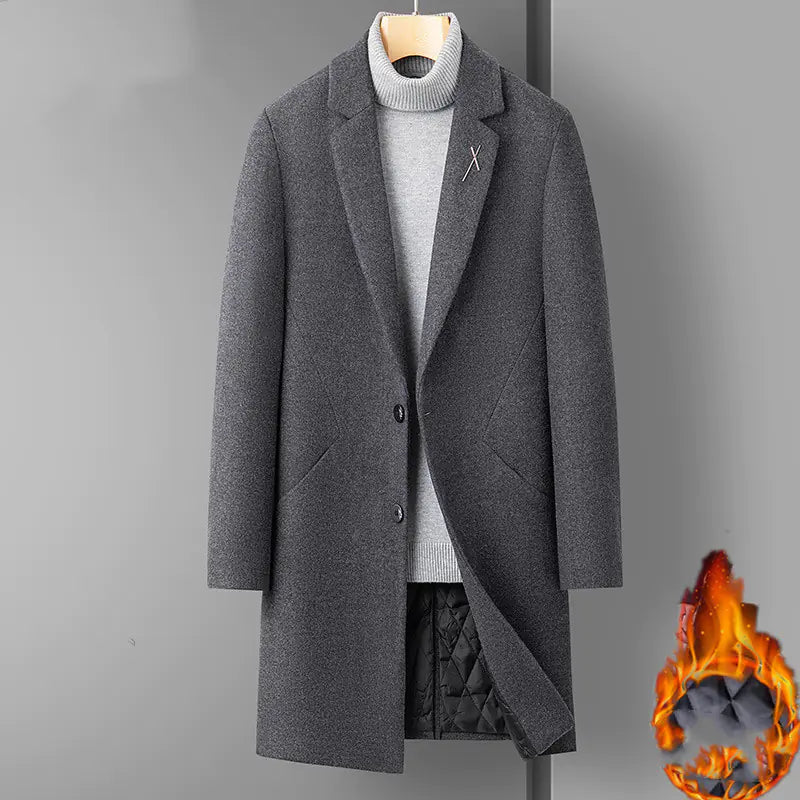 Men's Mid-Length Thick Wool Coat