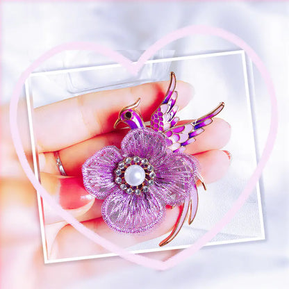Creative Handmade Embroidered Brooch with Enamel Bird