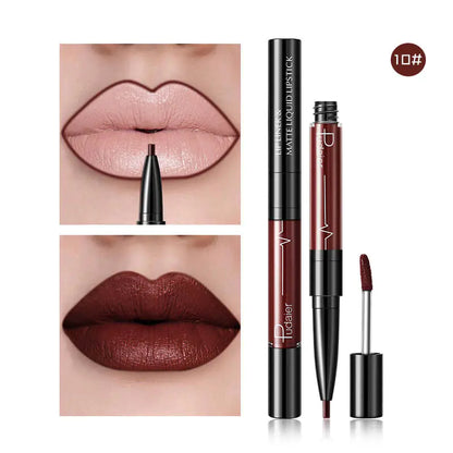 Pudaier 2-in-1 Matte Lip Gloss & Lip Liner - Agate Red