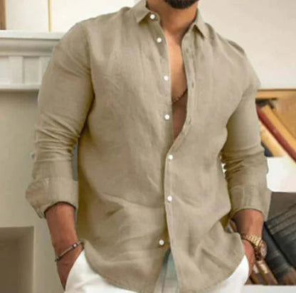 Men's Linen Button-Up Beach Shirt