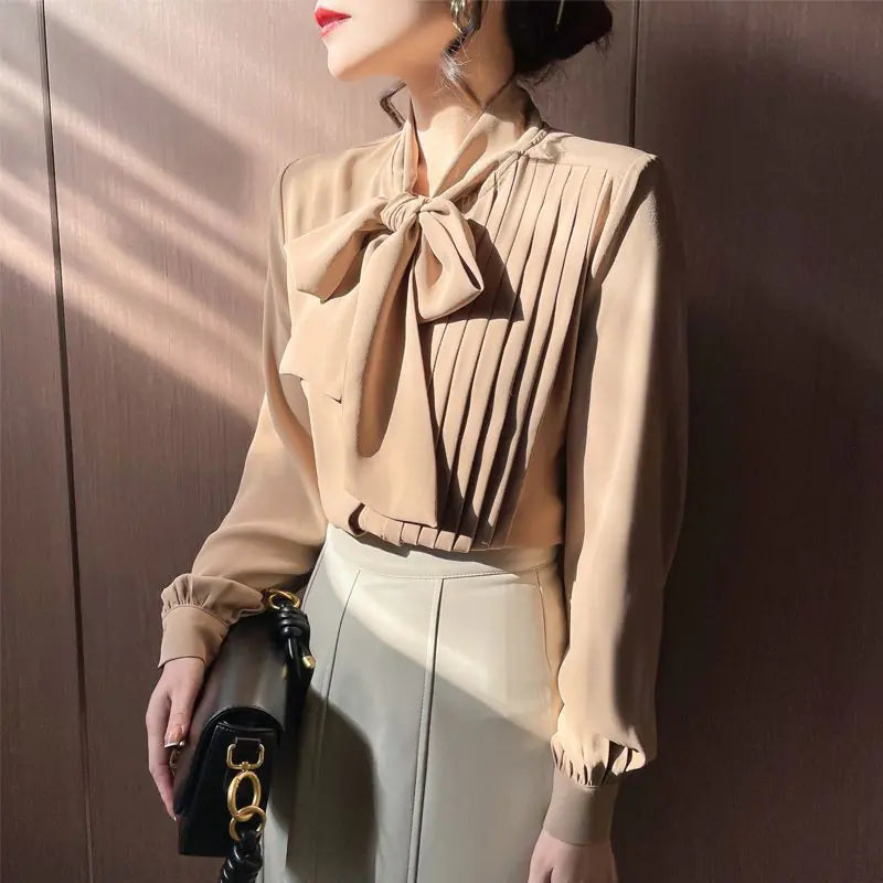 2024 Spring New Women's French Bow White Shirt