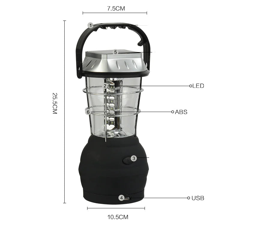 36 LED Outdoor Solar Camping Lantern with USB and Hand Crank