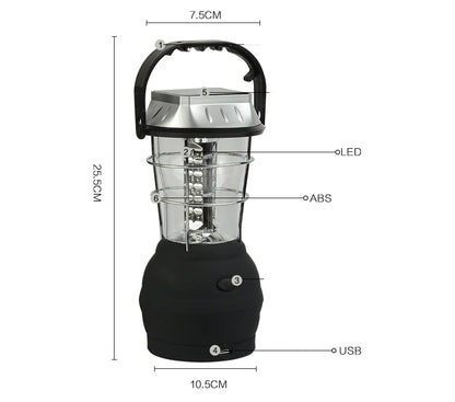 36 LED Outdoor Solar Camping Lantern with USB and Hand Crank
