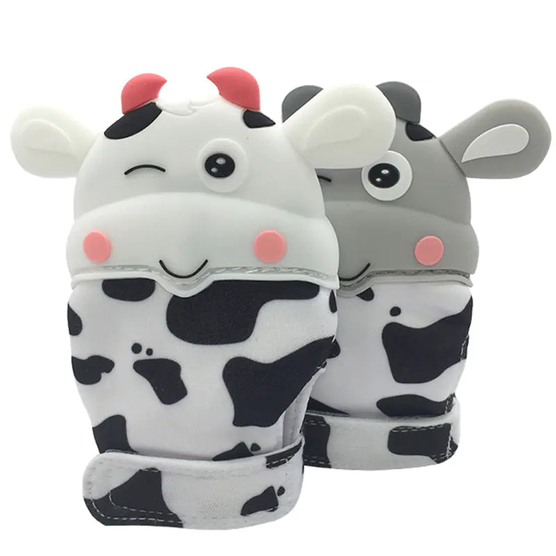 Baby Cow Teething Mittens - Cartoon Silicone Gloves