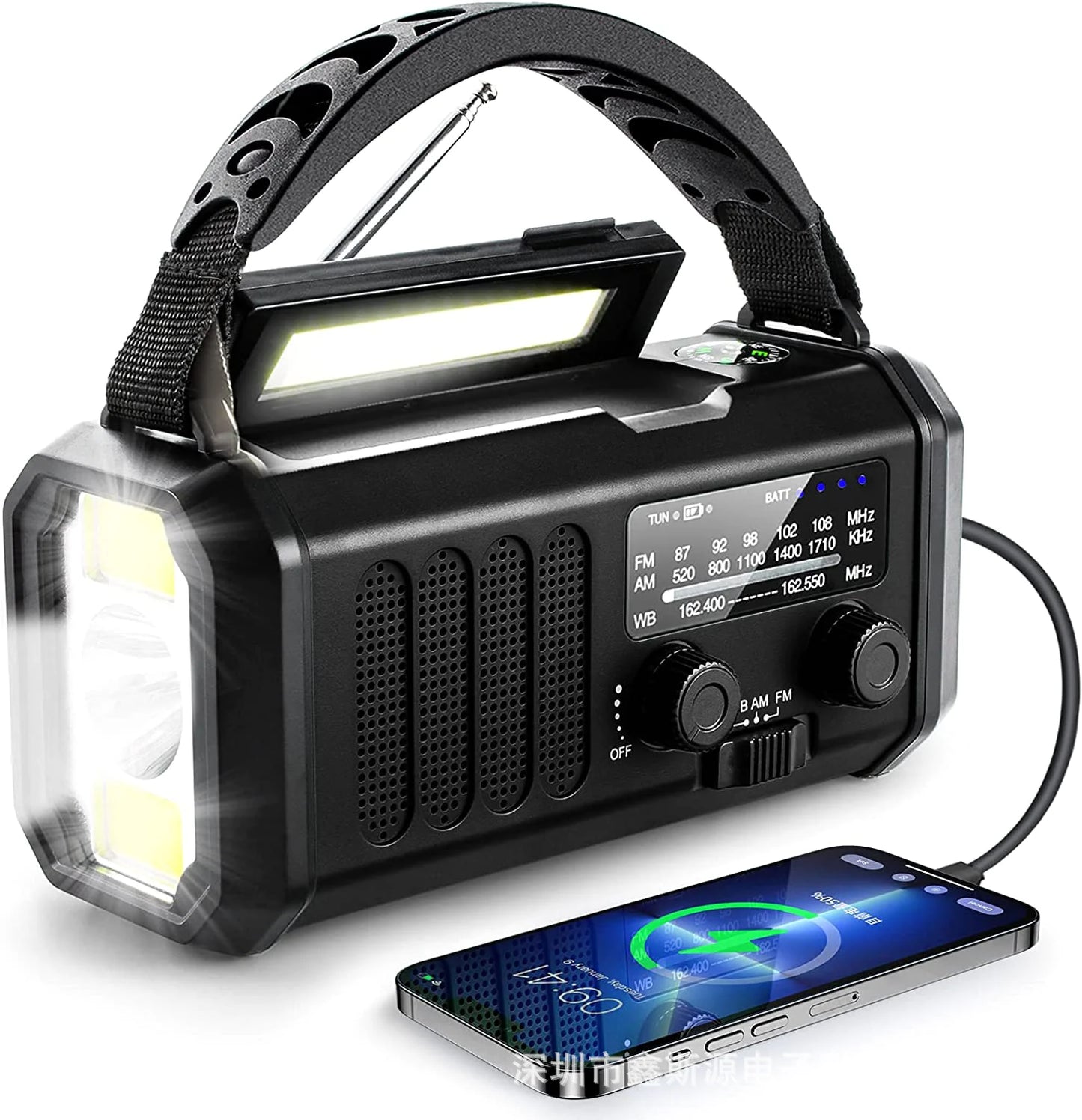M/AM Solar-Powered Flashlight Radio