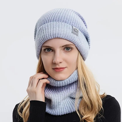 Warm Gradient Wool Winter Hat with Ear Protection Set