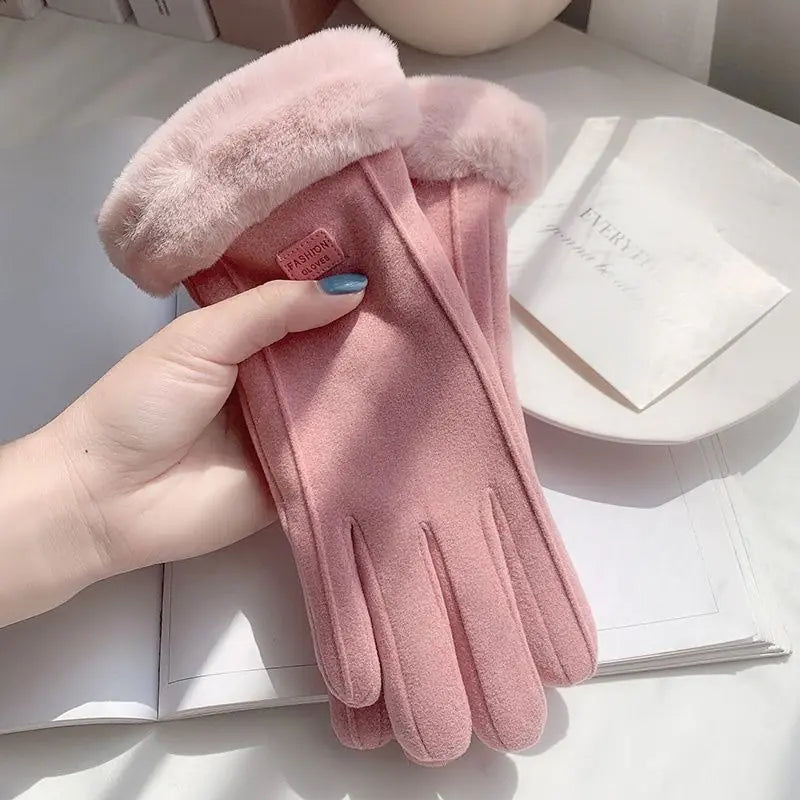 Women's Fuzzy Winter Gloves with Letter Patches
