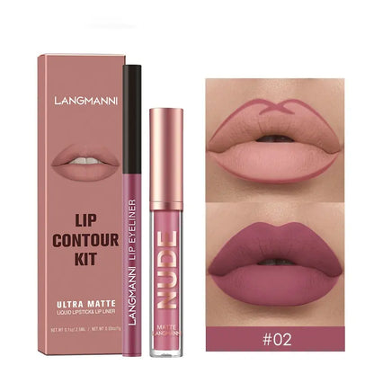 Matte Lip Gloss Set with No-Stain Lip Liner