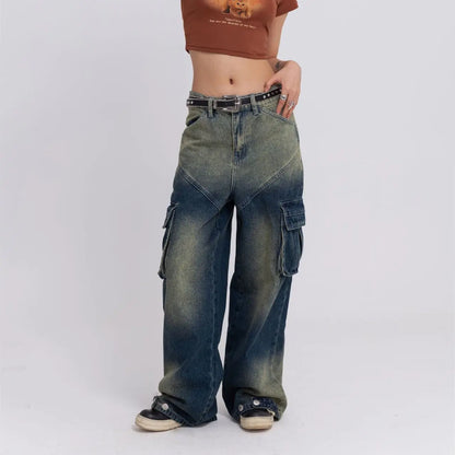 Unisex Loose Wash Denim Workwear Trousers