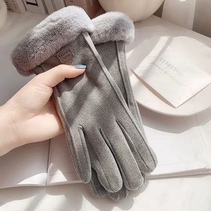 Women's Fuzzy Winter Gloves with Letter Patches