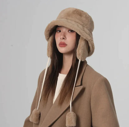 Plush Fleece-Lined Women's Winter Hat with Removable Earmuffs