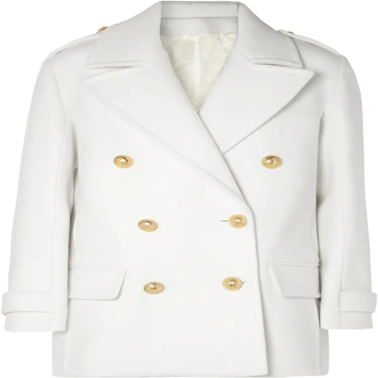 Casual White Double-Breasted Cashmere Coat