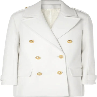 Casual White Double-Breasted Cashmere Coat