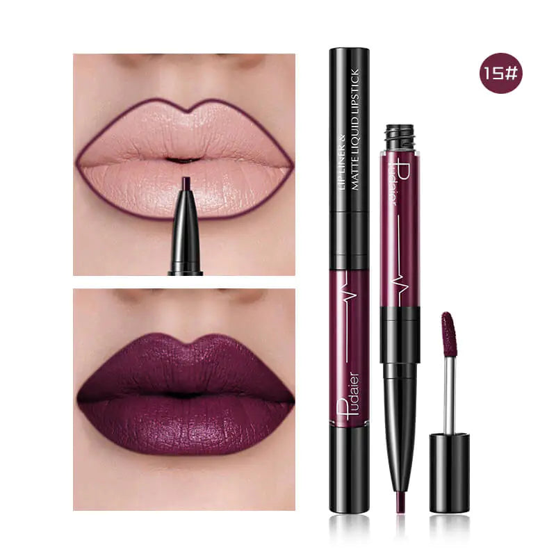 Pudaier 2-in-1 Matte Lip Gloss & Lip Liner - Agate Red