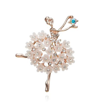 Fashionable Dancing Girl Brooch with Pearl and Rhinestones
