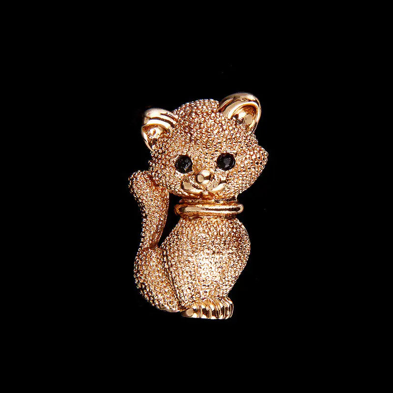Stylish Vintage Cat Brooch with Rhinestones