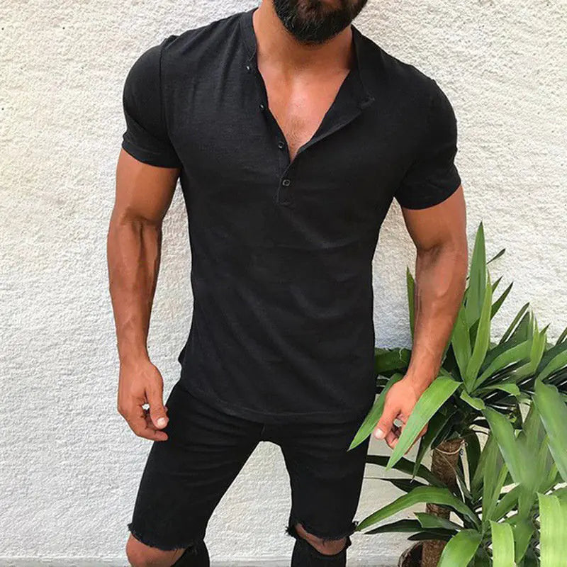 Button-Up Solid Color T-Shirt