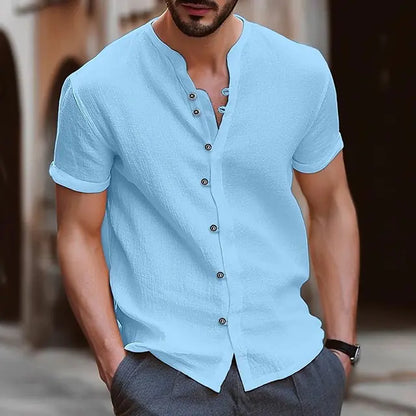 Men's Casual Retro Button-Up Short-Sleeve Shirt
