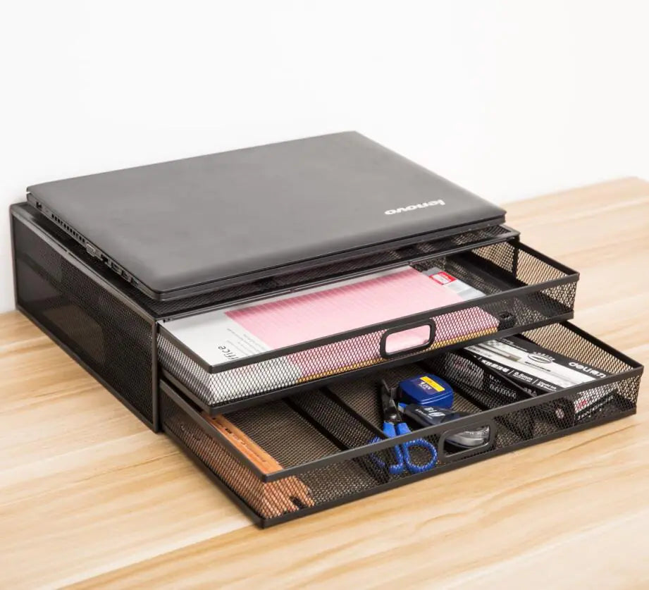 Metal Mesh Monitor Stand and Laptop Holder Storage