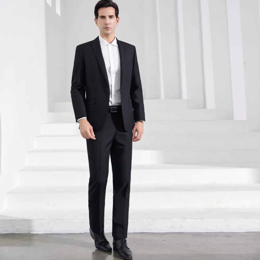 Men's Stylish Business Wool Suit Set - Solid Color Attire