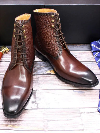 Men's High-Top Leather Embossed Business Boots