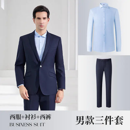 Men's Stylish Business Wool Suit Set - Solid Color Attire