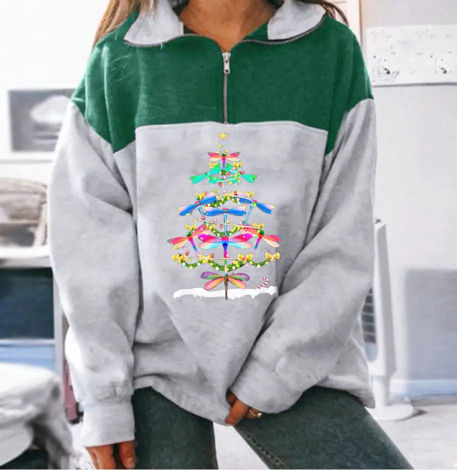 Fashion Zip Print Long Sleeve Sweatshirt Top