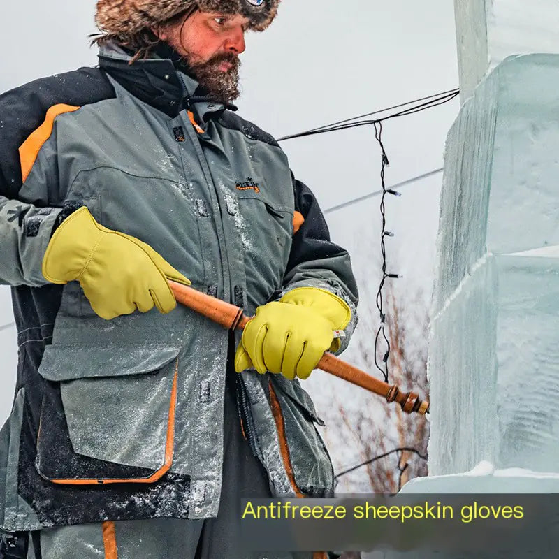 Winter Yellow Sheepskin Gloves for Outdoor Riding