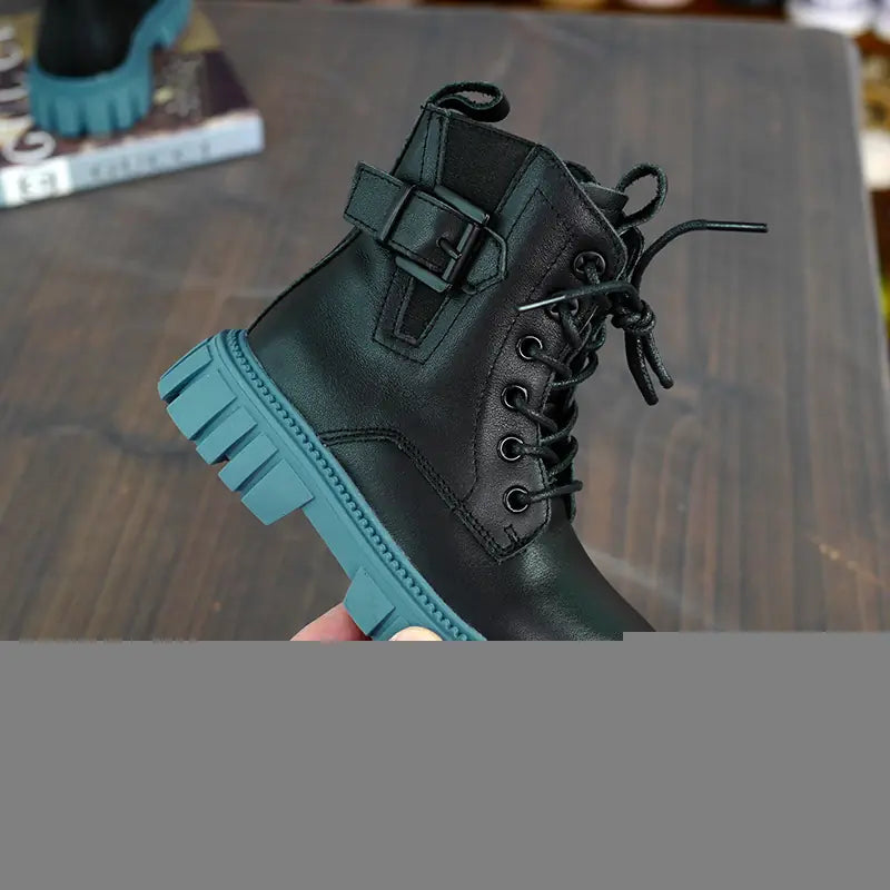 First Layer Cowhide British Style Kids Martin Boots