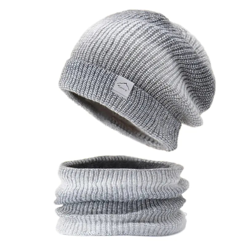 Warm Gradient Wool Winter Hat with Ear Protection Set