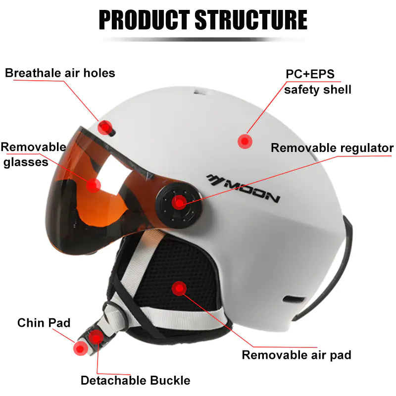 Moon Ski Helmet with Integrated Goggles for Safety