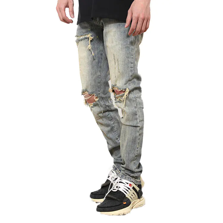 Ripped High-Street Skinny Jeans with Vintage Wash