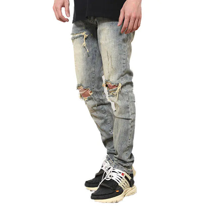 Ripped High-Street Skinny Jeans with Vintage Wash