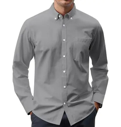 Men's Solid Color Oxford Long Sleeve Button-Up Shirt