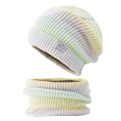 Warm Gradient Wool Winter Hat with Ear Protection Set