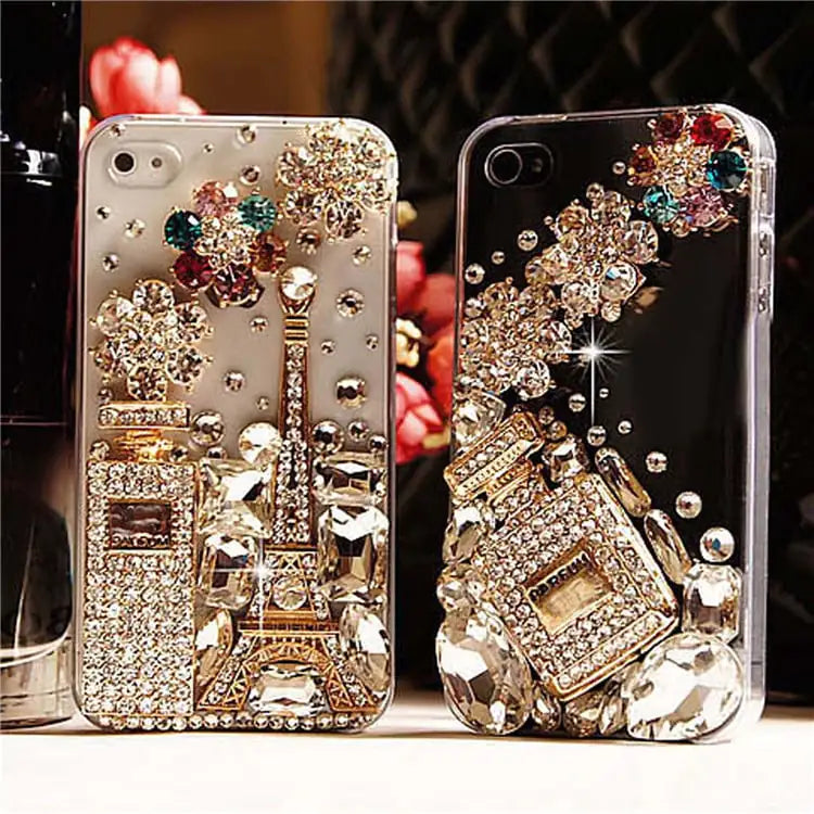 Transparent Rhinestone iPhone Case - Perfume Bottle Design