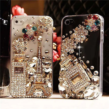 Transparent Rhinestone iPhone Case - Perfume Bottle Design