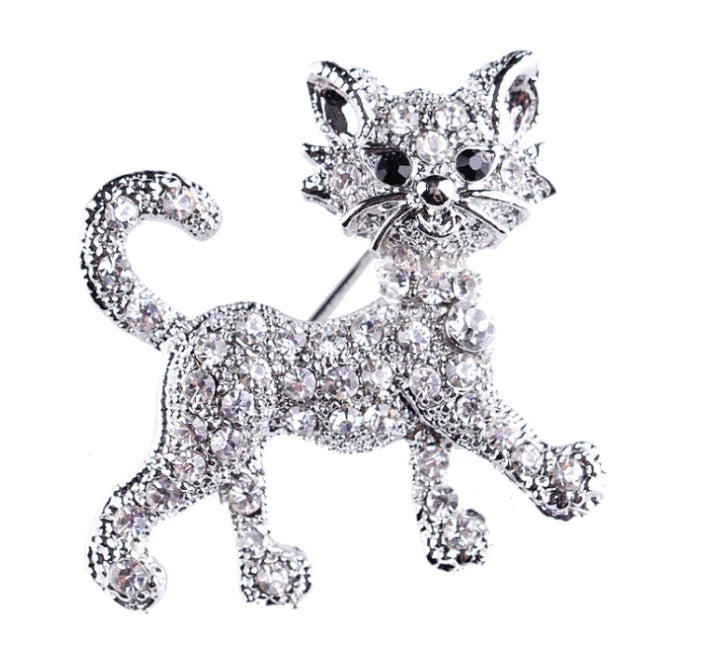 Cat Brooch, Floral Pin, Accessories