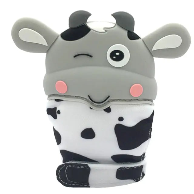 Baby Cow Teething Mittens - Cartoon Silicone Gloves