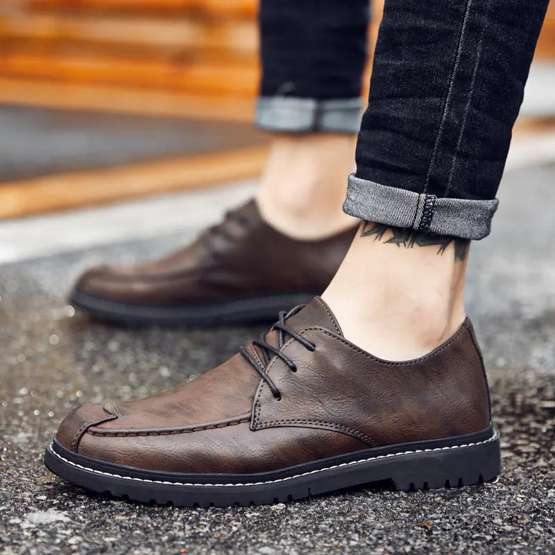 Men's Lace-Up Leather Loafers with Hidden Height Boost
