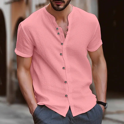 Men's Casual Retro Button-Up Short-Sleeve Shirt