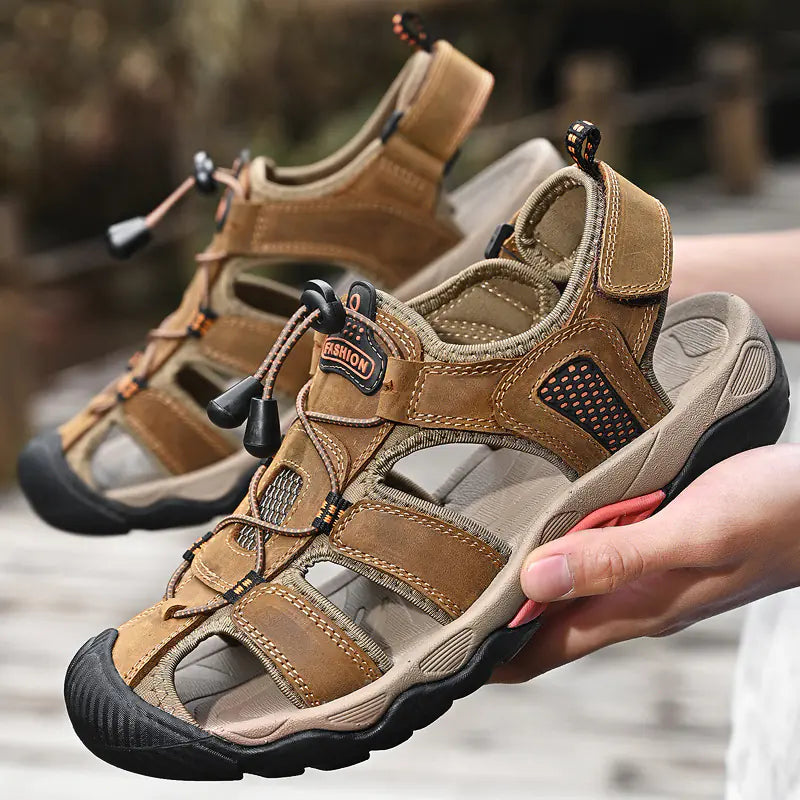 2023 Summer Men’s Casual Leather Slip-On Sandals